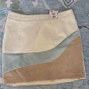 Cream, Blue, and Tan Mini Skirt